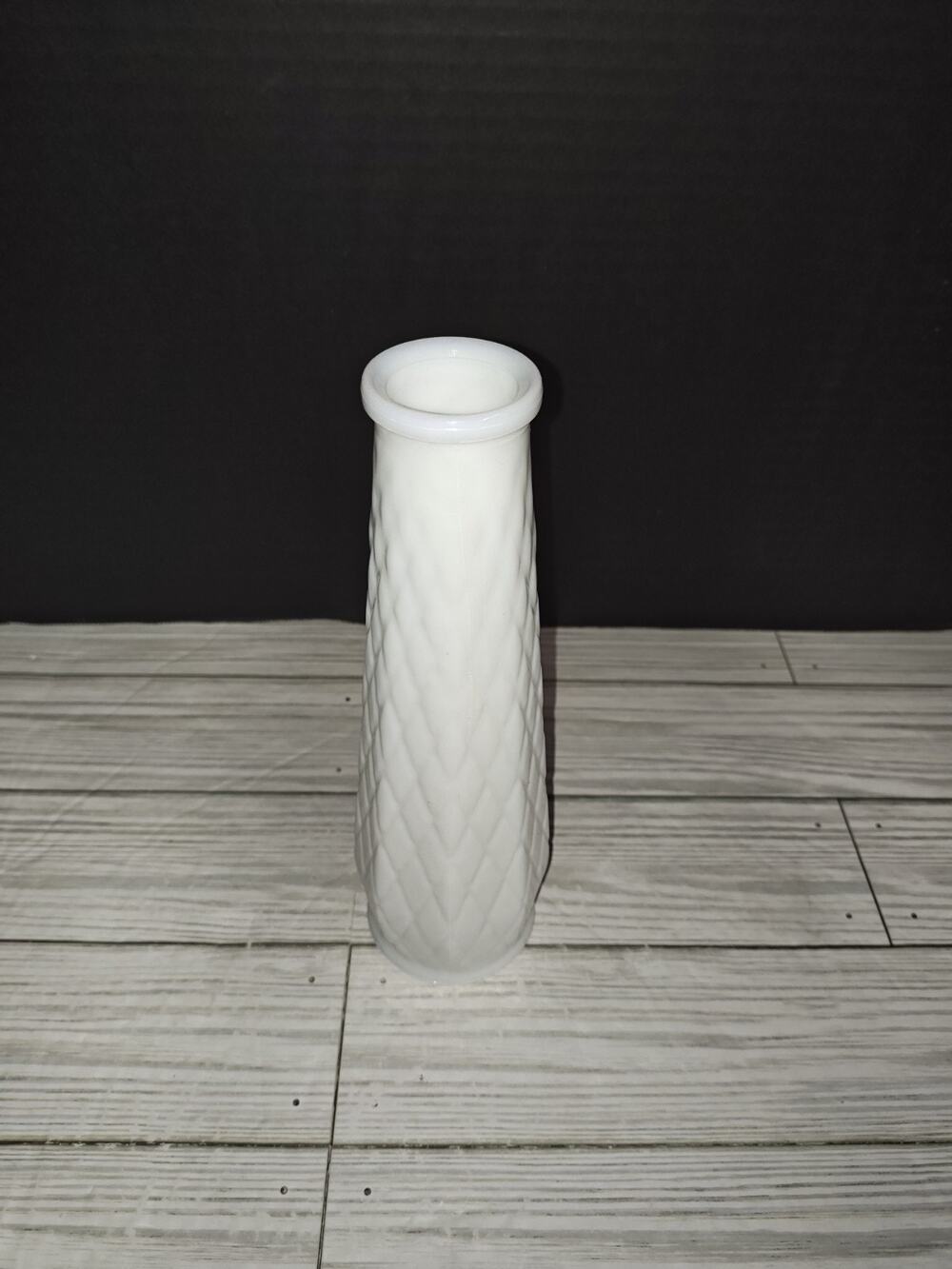 Vintage Milk Glass Bud Vase Single Stem E.O. Brody Diamond Pattern Decor USA